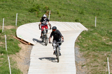 Biker on wooden planks