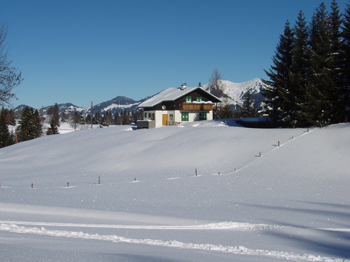 Frischer Schnee rund um unsere Hütte